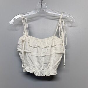 Miou Muse Cream Tie Strap Scrunch Crop Top SIZE S